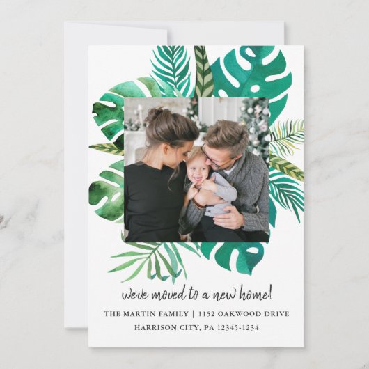 Adres wijzigen Tropical Leaves Foto Aankondiging (Voorkant)