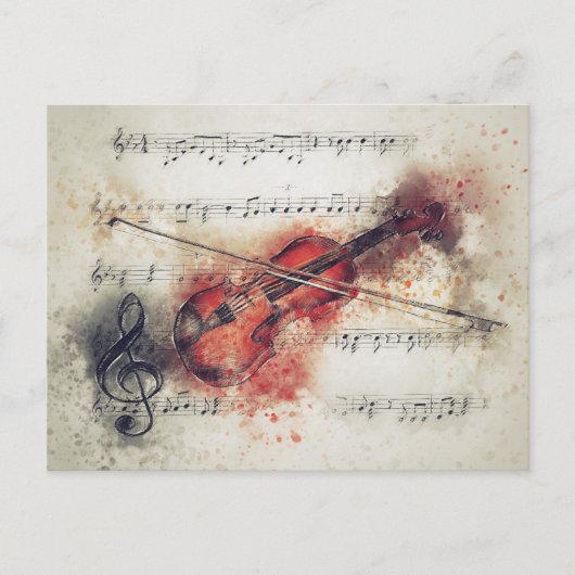 Adres wijzigen Waterverf Violin Sheet Muziek Briefkaart (Voorkant)