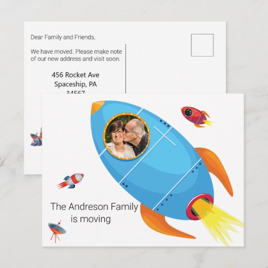 Adres wijzigen We hebben ruimteschip uitgeschakeld Aankondigingskaart (Voorkant / Achterkant)