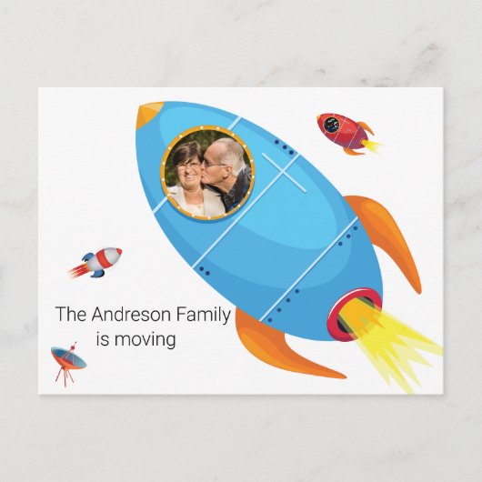 Adres wijzigen We hebben ruimteschip uitgeschakeld Aankondigingskaart (Voorkant)