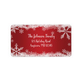 Adres wintervakantie rood en wit Snowflakes Etiket (Voorkant)