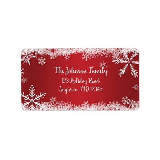 Adres wintervakantie rood en wit Snowflakes Etiket (Voorkant)