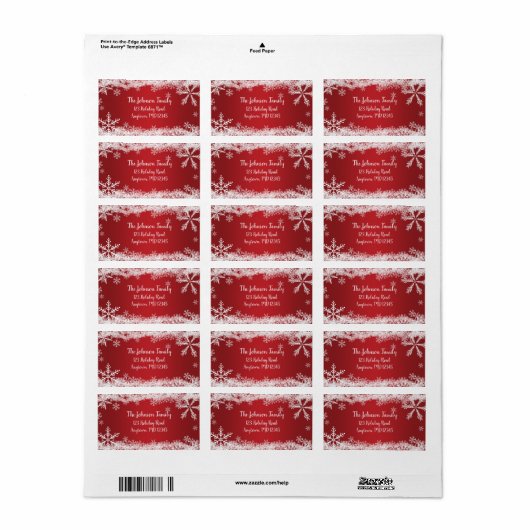 Adres wintervakantie rood en wit Snowflakes Etiket (Full Sheet)