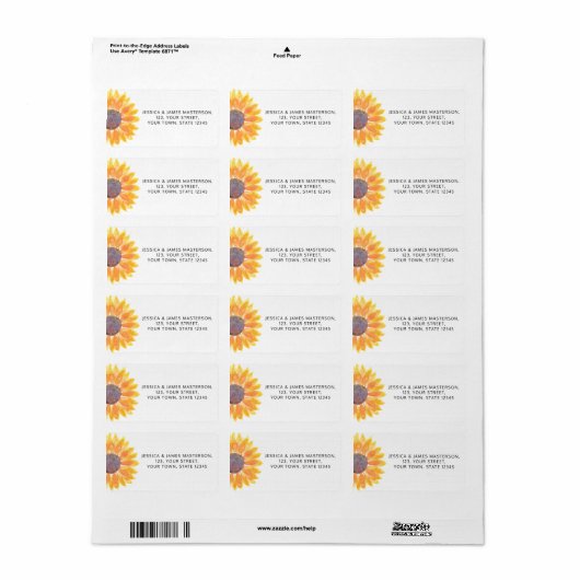 Adres zonnebloem etiket (Full Sheet)