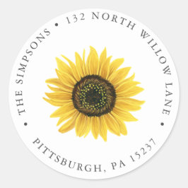 Adres zonnebloem ronde sticker