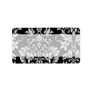 Adres zwart en grijs Damask Wedding Etiket