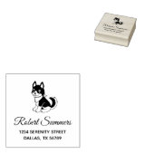 Adres zwart-wit Husky Puppy Dog Rubberstempel (Gestempeld)