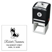 Adres zwart-wit Husky Puppy Dog Zelfinktende Stempel (In situ)