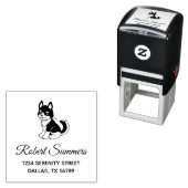 Adres zwart-wit Husky Puppy Dog Zelfinktende Stempel (In situ)
