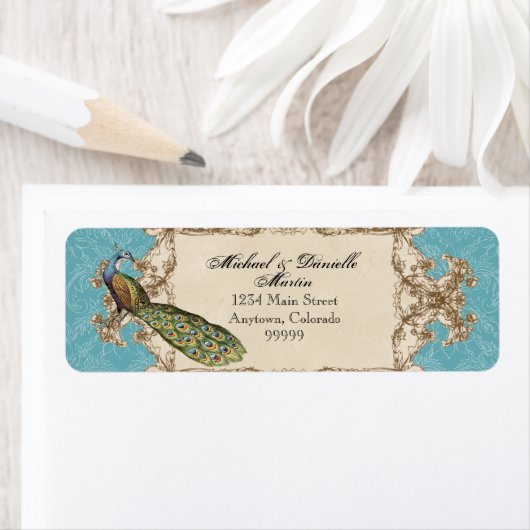 Adresetiketten - Blauwe  pauw & etsen Etiket (Insitu)