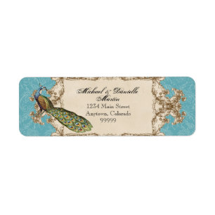 Adresetiketten - Blauwe pauw & etsen Etiket