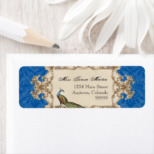 Adresetiketten - Blauwe  pauw & etsen Etiket (Insitu)