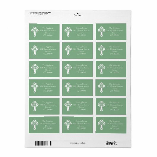 Adresetiketten Bloemenkruis Doopsel Sage Green Etiket (Full Sheet)
