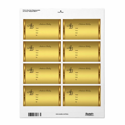 Adresetiketten Elegante gouden Initialen Etiket (Full Sheet)