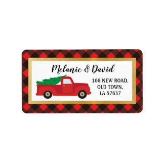 Adresetiketten Feestelijke Vrolijke Kerstwagen Roo Etiket