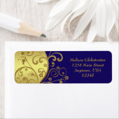 Adresetiketten—Gouden Swirls & Donkerblauw Etiket (Insitu)