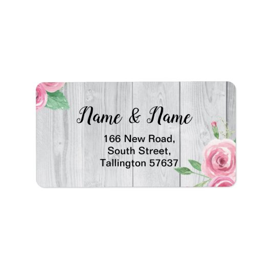 Adresetiketten Houtbloem Bloemen Roze Rozen Etiket (Voorkant)
