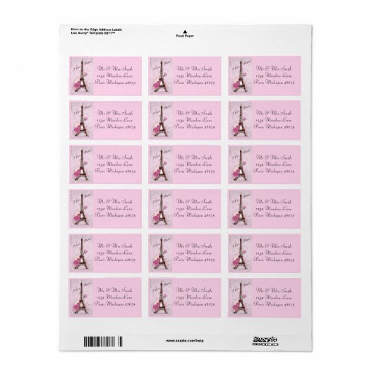 Adresetiketten/I Love Paris Etiket (Full Sheet)