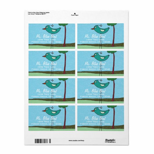 Adresetiketten, luivogel en boom etiket (Full Sheet)