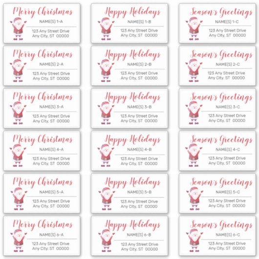 Adresetiketten met de kerstfeestdagen in Waving Sa Sticker (Voorkant)