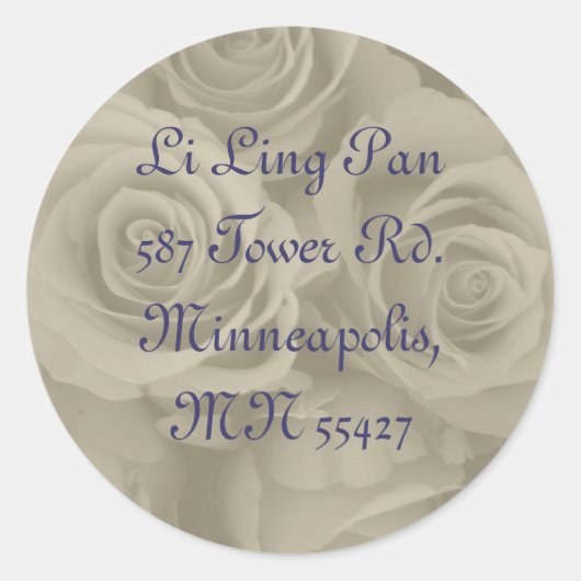 adresetiketten met gele rozen ronde sticker (Voorkant)
