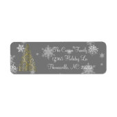 Adresetiketten met goudkerstbomen en sneeuwvlokken etiket (Voorkant)