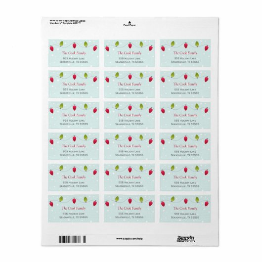 Adresetiketten met kerstlampjes etiket (Full Sheet)