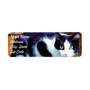 Adresetiketten met zwarte en witte kat etiket