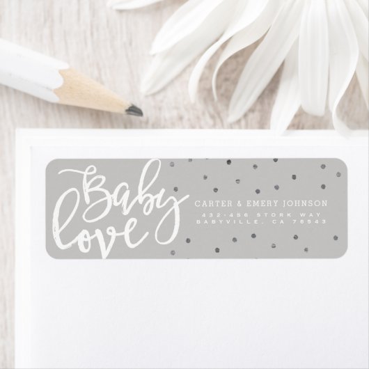 ADRESETIKETTEN | Modern Grey Baby Love Boy Script Etiket (Insitu)