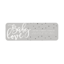 ADRESETIKETTEN | Modern Grey Baby Love Boy Script Etiket