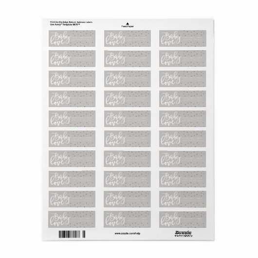 ADRESETIKETTEN | Modern Grey Baby Love Boy Script Etiket (Full Sheet)