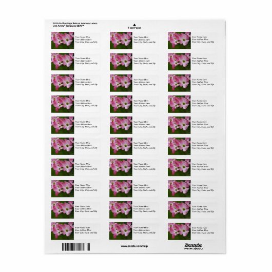 Adresetiketten: Pink Dogwood Etiket (Full Sheet)