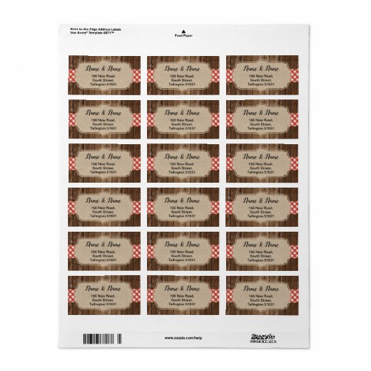 Adresetiketten Rode gingham BBQ Burlap Etiket (Full Sheet)