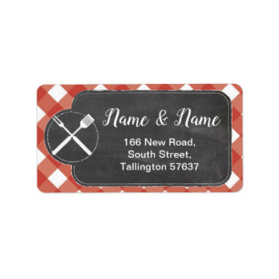 Adresetiketten Rood gingham BBQ Krijt Etiket