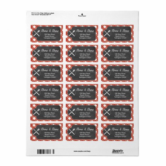 Adresetiketten Rood gingham BBQ Krijt Etiket (Full Sheet)