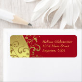 Adresetiketten—Rood & Gouden Swirls Etiket (Insitu)