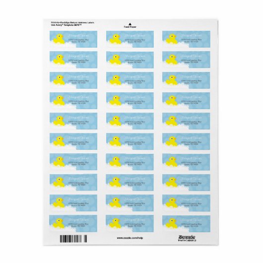 Adresetiketten - Rubber ducky design - Blauw Etiket (Full Sheet)