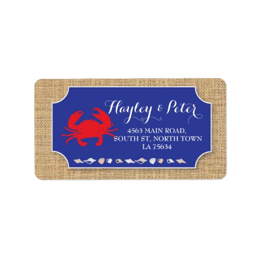 Adresetiketten Stickers bruiloft krab kook strand (Voorkant)