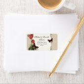 Adresetiketten - Tan n Cream Red Tulip Damask Etiket (Insitu)