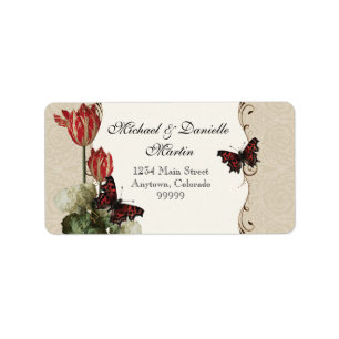 Adresetiketten - Tan n Cream Red Tulip Damask Etiket