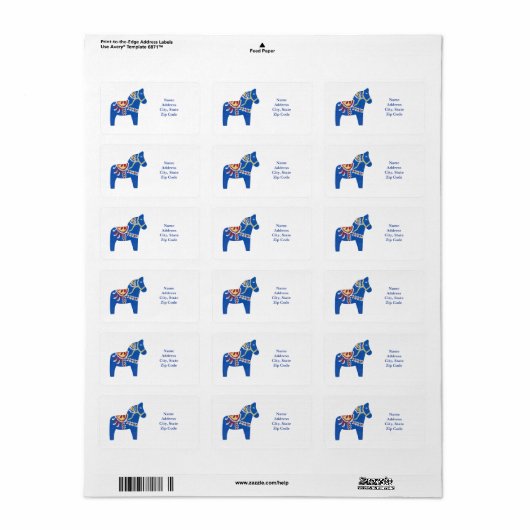 Adresetiketten van blue Dala Horse Etiket (Full Sheet)