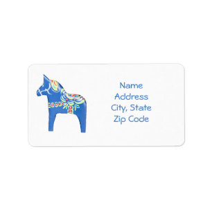 Adresetiketten van blue Dala Horse Etiket