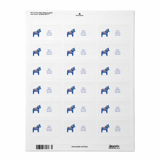 Adresetiketten van blue Dala Horse Etiket (Full Sheet)