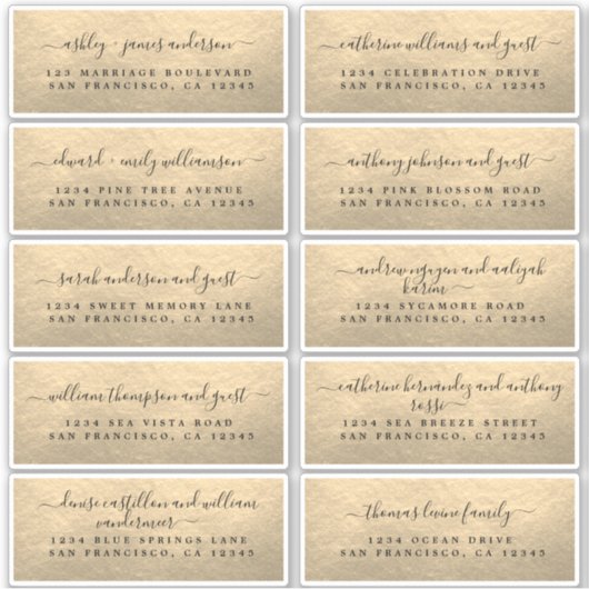 Adresetiketten van Champagne Gold Wedding Guest Sticker (Voorkant)