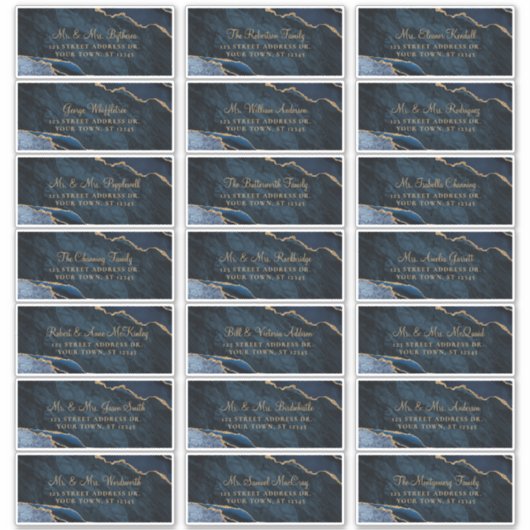 Adresetiketten van de marineblauw-goudweddenschap sticker (Voorkant)
