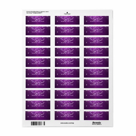 Adresetiketten van de Paarse Sparkle Club van Fuch Etiket (Full Sheet)