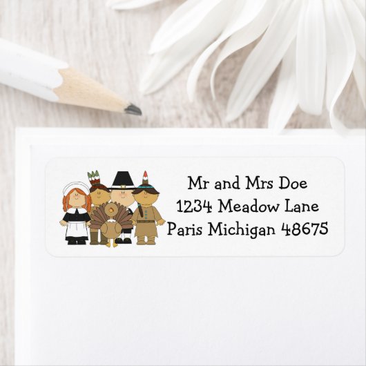 Adresetiketten van de Thanksgiving/pelgrimstokken Etiket (Insitu)
