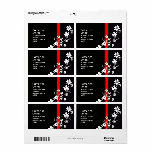 Adresetiketten van de zwarte en de Rode Daisy Etiket (Full Sheet)