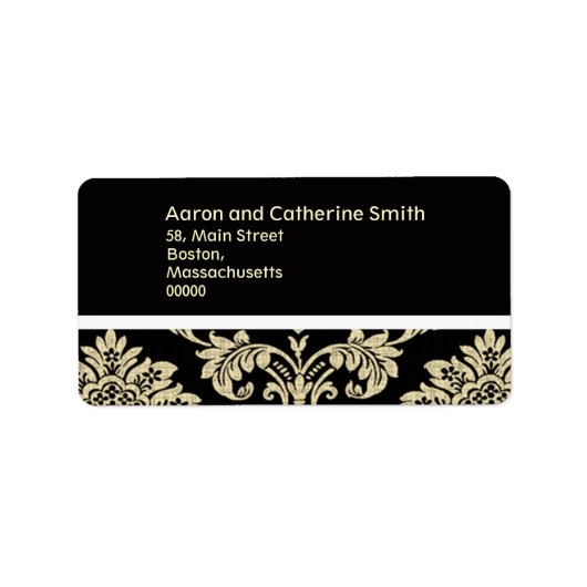 Adresetiketten van het Black and Ivory Damask Wedd Etiket (Voorkant)