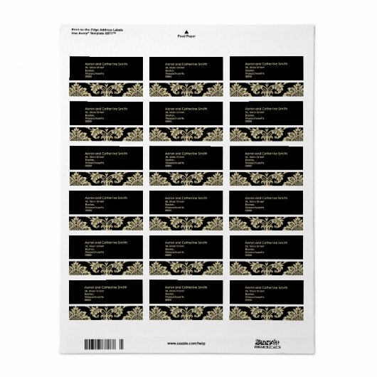 Adresetiketten van het Black and Ivory Damask Wedd Etiket (Full Sheet)